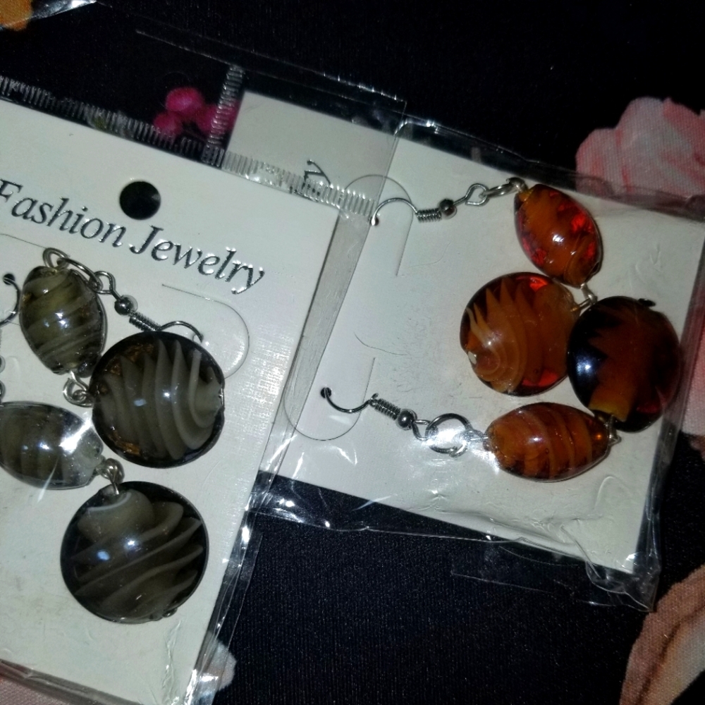 2 PAIR art glass earrings